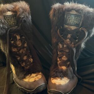 Coach Women's Black and Brown Fur Winter Boots